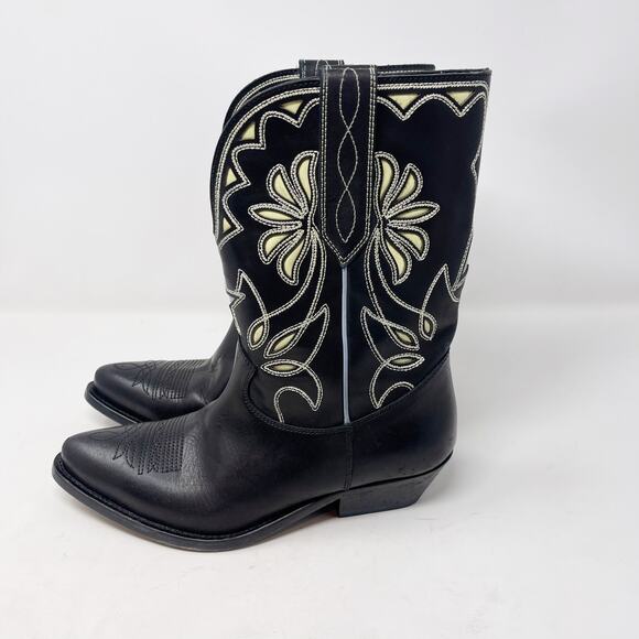 Golden Goose Womens 38 Black Wish Star Western Boot Yellow Sky Embroidery Italy - Picture 3 of 16